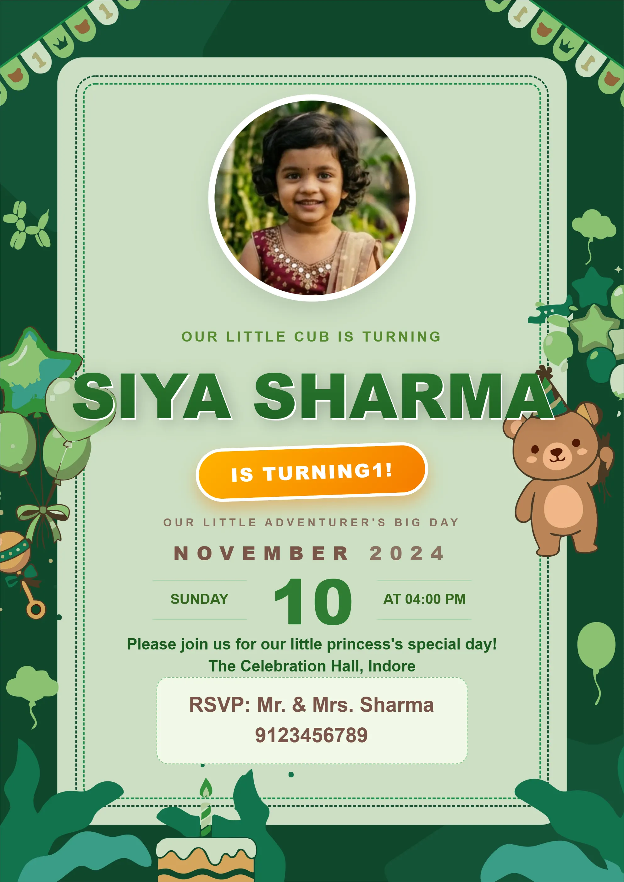 1st Birthday Invitation Card Online Editing